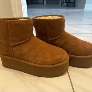 UGG Tan Suede Platform Ankle Boots